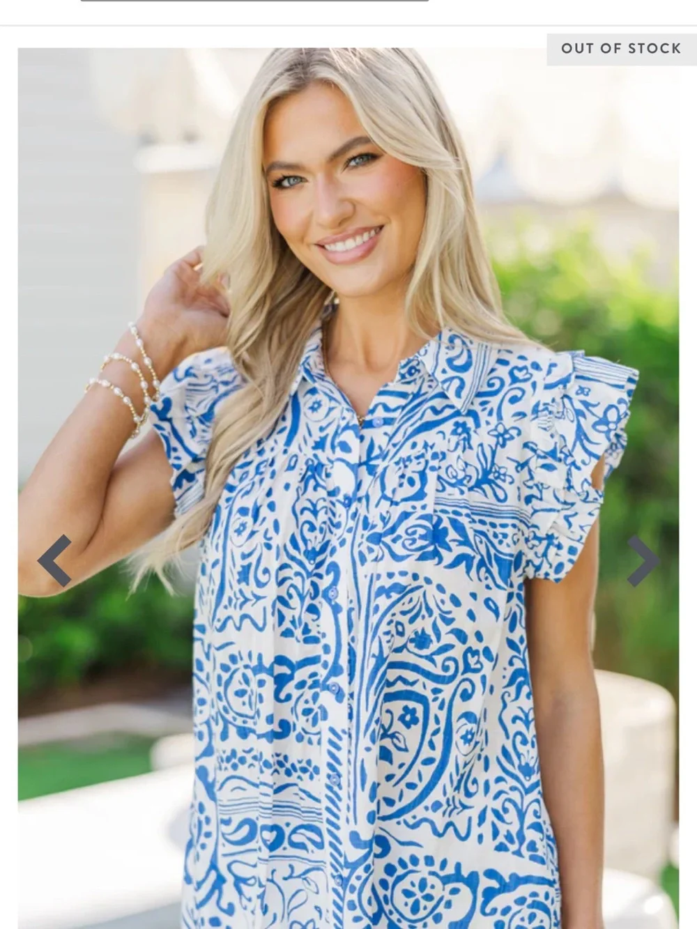 Umgee Blue & White Ruffle-Sleeve Button Front Top - Picture 2 of 3